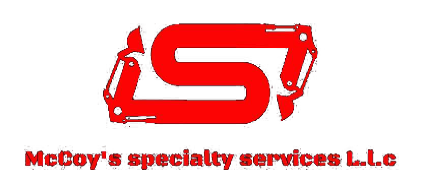 Red "S" logo with excavator arms; text "McCoy's specialty services L.L.C".