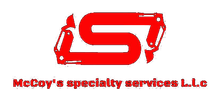 Red "S" logo with excavator arms; text "McCoy's specialty services L.L.C".