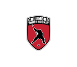 Columbus Youth Hockey logo with black, red, and white shield and hockey player silhouette