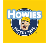 Howies Hockey Tape logo on yellow background with a cartoon hockey player and blue-and-white text