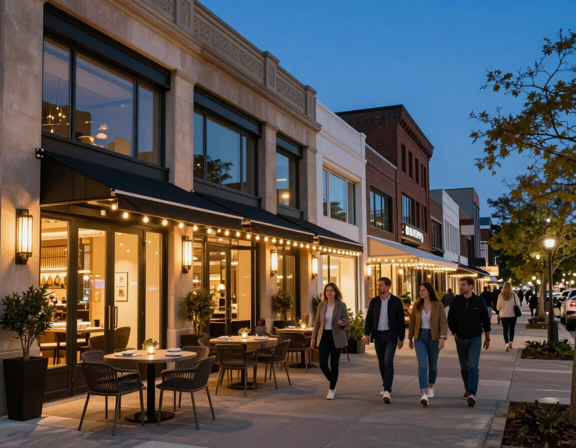 Buckhead Village District at dusk