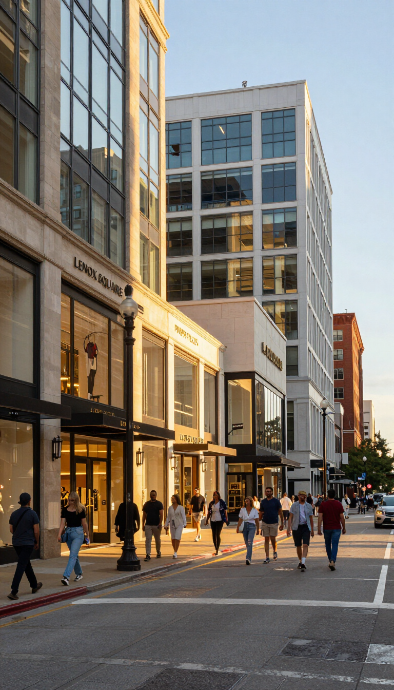 Buckhead shopping district - Lenox Square and Phipps Plaza at golden hour