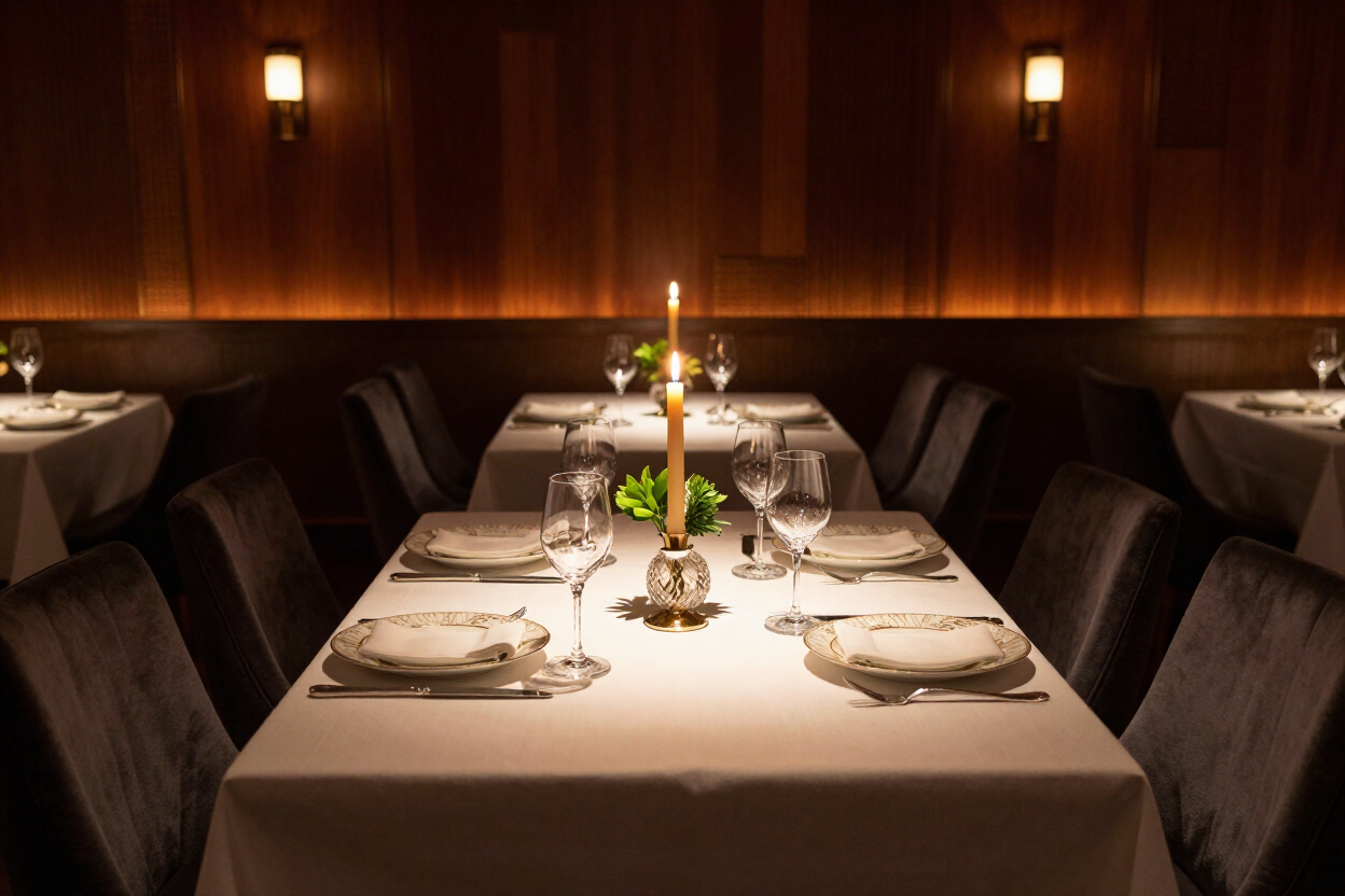 Candlelit fine dining at Bones Restaurant