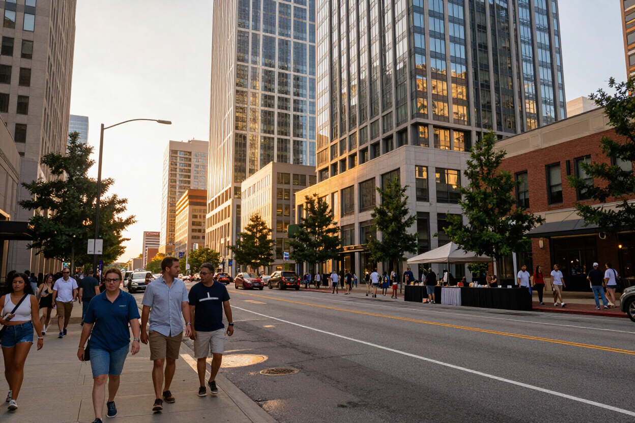 Peachtree Road Buckhead Village golden hour