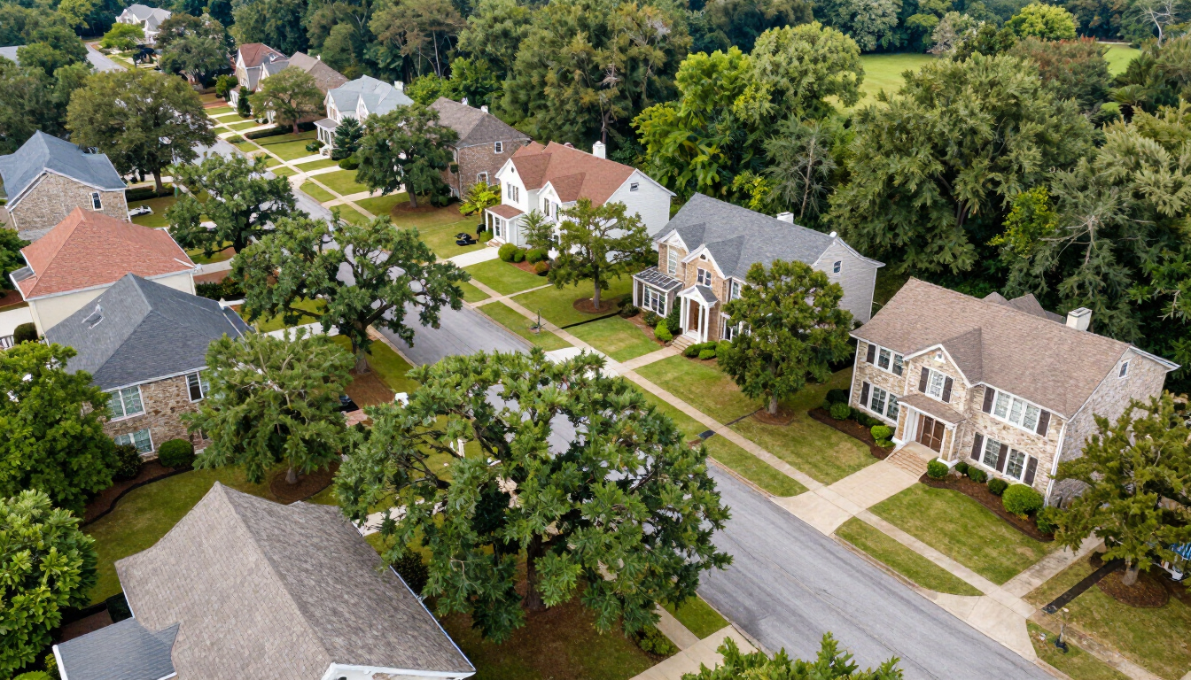 Buckhead residential streets aerial drone shot