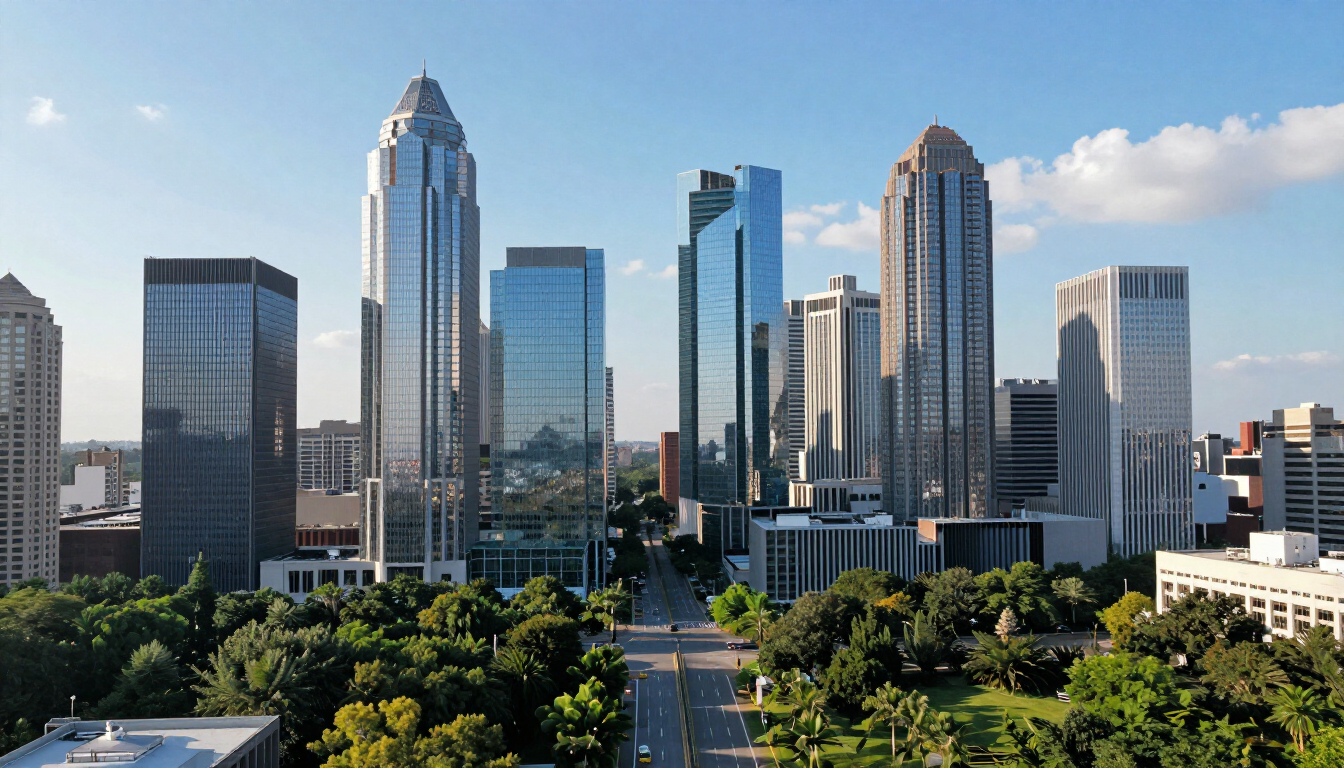 Aerial view of Buckhead skyline along Peachtree Road