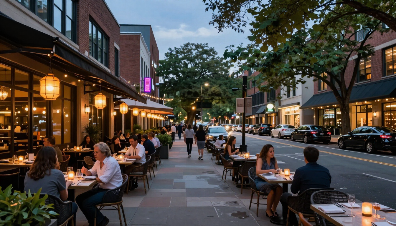Buckhead Village street scene with outdoor dining