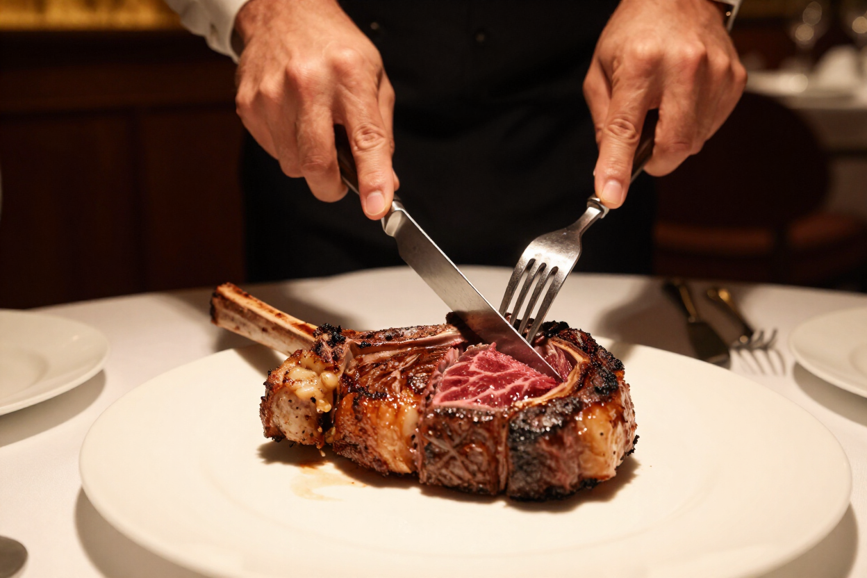 Bones Restaurant tableside ribeye carving