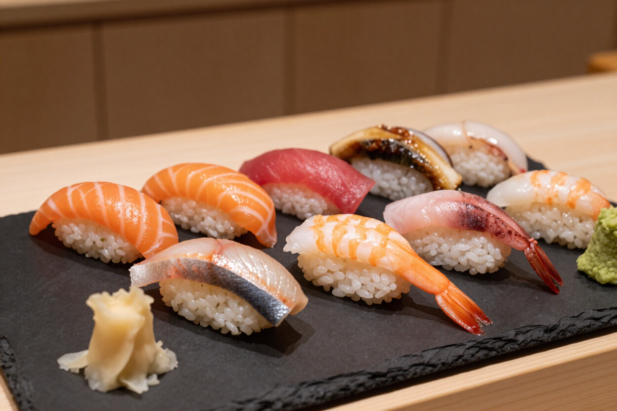 Umi omakase nigiri platter slate board