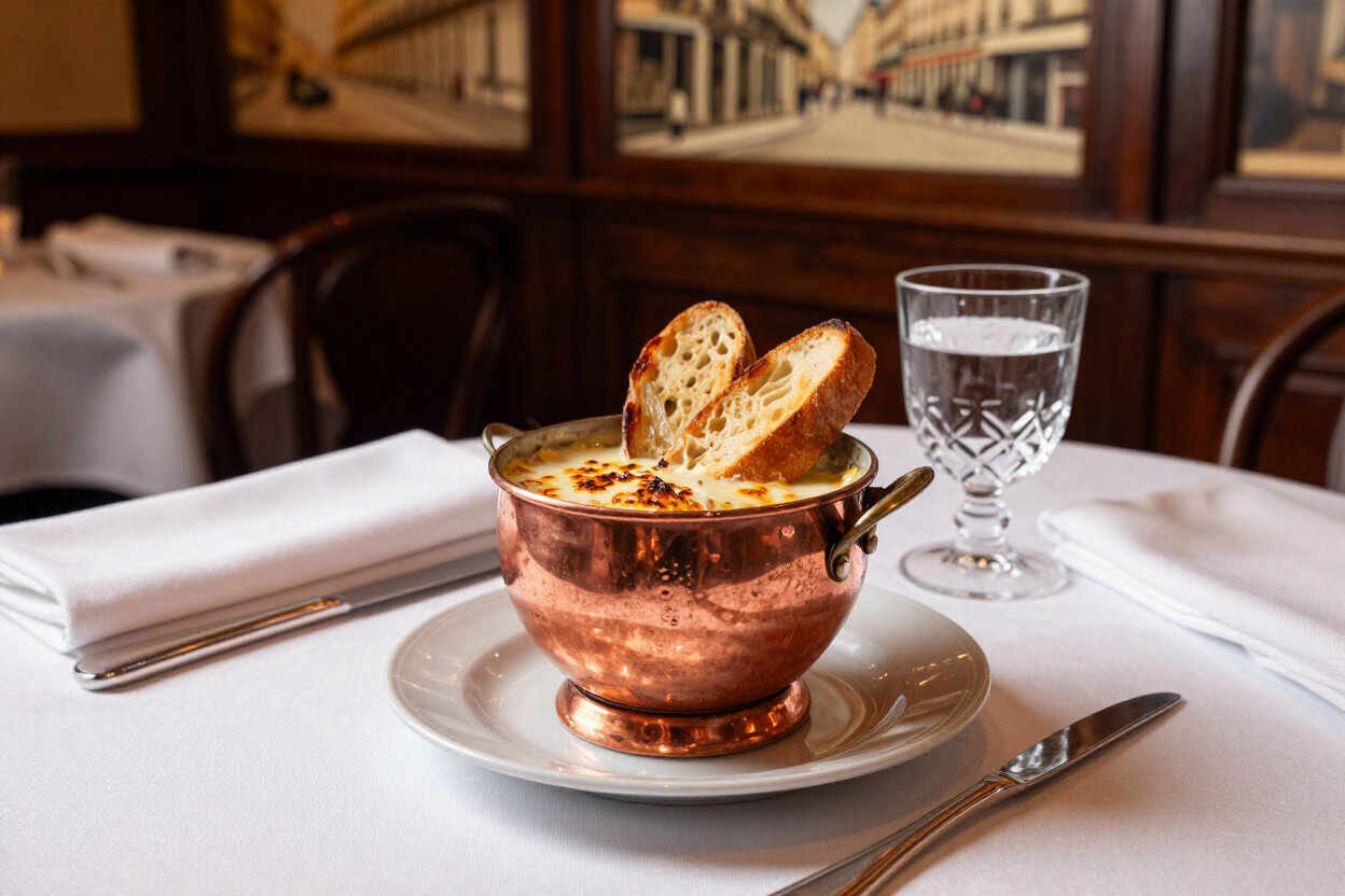 Bistro Niko French onion soup copper crock