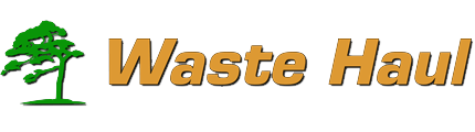 Waste Haul logo with green tree icon and orange italic text