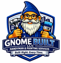 Logo for Gnome Built LLC: cartoon gnome holding a hammer and paintbrush, with blue-and-white text.