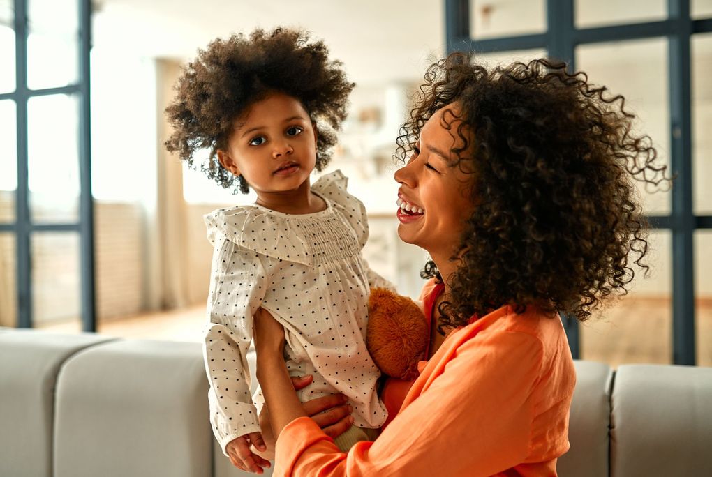 mother and daughter very happy