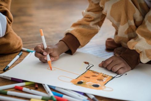 children drawing and colouring