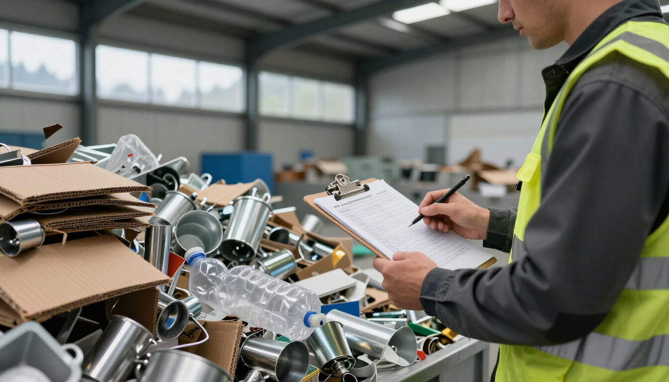 JDog crew member reviewing recyclable materials at a Pacific Northwest recycling facility