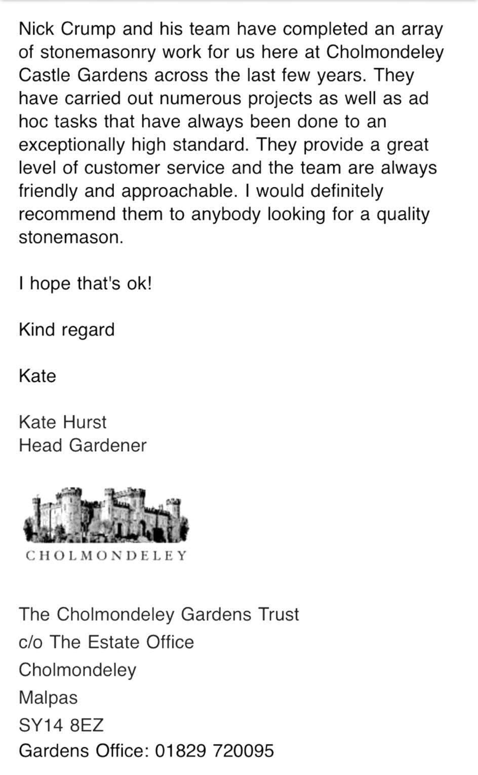 A black and white image of a testimonial letter from a customer.