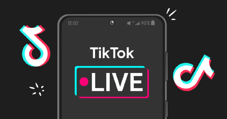 TikTok Live on a smartphone screen, surrounded by TikTok logo.