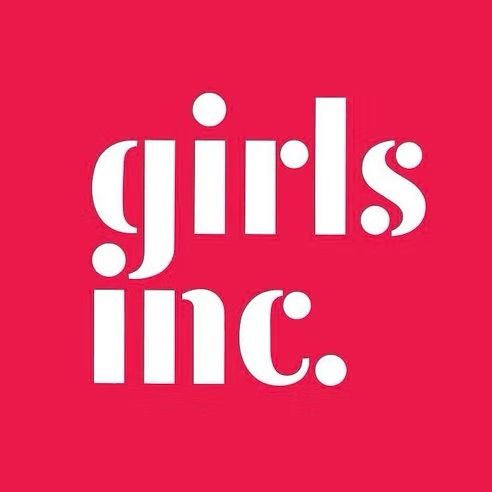 White “girls inc.” logo on a bright pink background