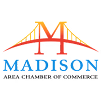 Madison Area Chamber of Commerce logo with stylized bridge in red and yellow