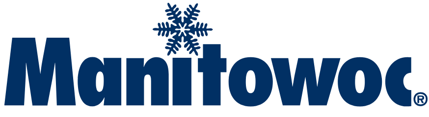 Manitowoc logo in dark blue with a blue snowflake above the wordmark on a white background