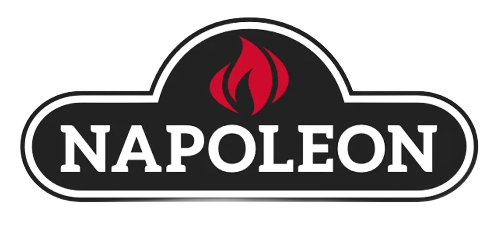 Napoleon logo with white text on a black badge and a red flame icon above the name
