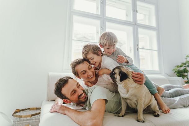 Interior photo of family in a modern living room