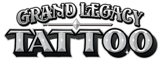 Black-and-gray logo reading “Grand Legacy Tattoo” in bold, stylized lettering.