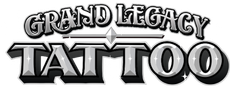 Black-and-gray logo reading &ldquo;Grand Legacy Tattoo&rdquo; in bold, stylized lettering.