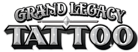 Black-and-gray logo reading “Grand Legacy Tattoo” in bold, stylized lettering.