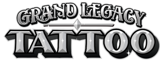 Black-and-gray logo reading &ldquo;Grand Legacy Tattoo&rdquo; in bold, stylized lettering.