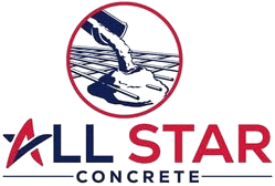 The logo for all star concrete shows a person pouring concrete into a circle.