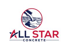 The logo for all star concrete shows a person pouring concrete into a hole.