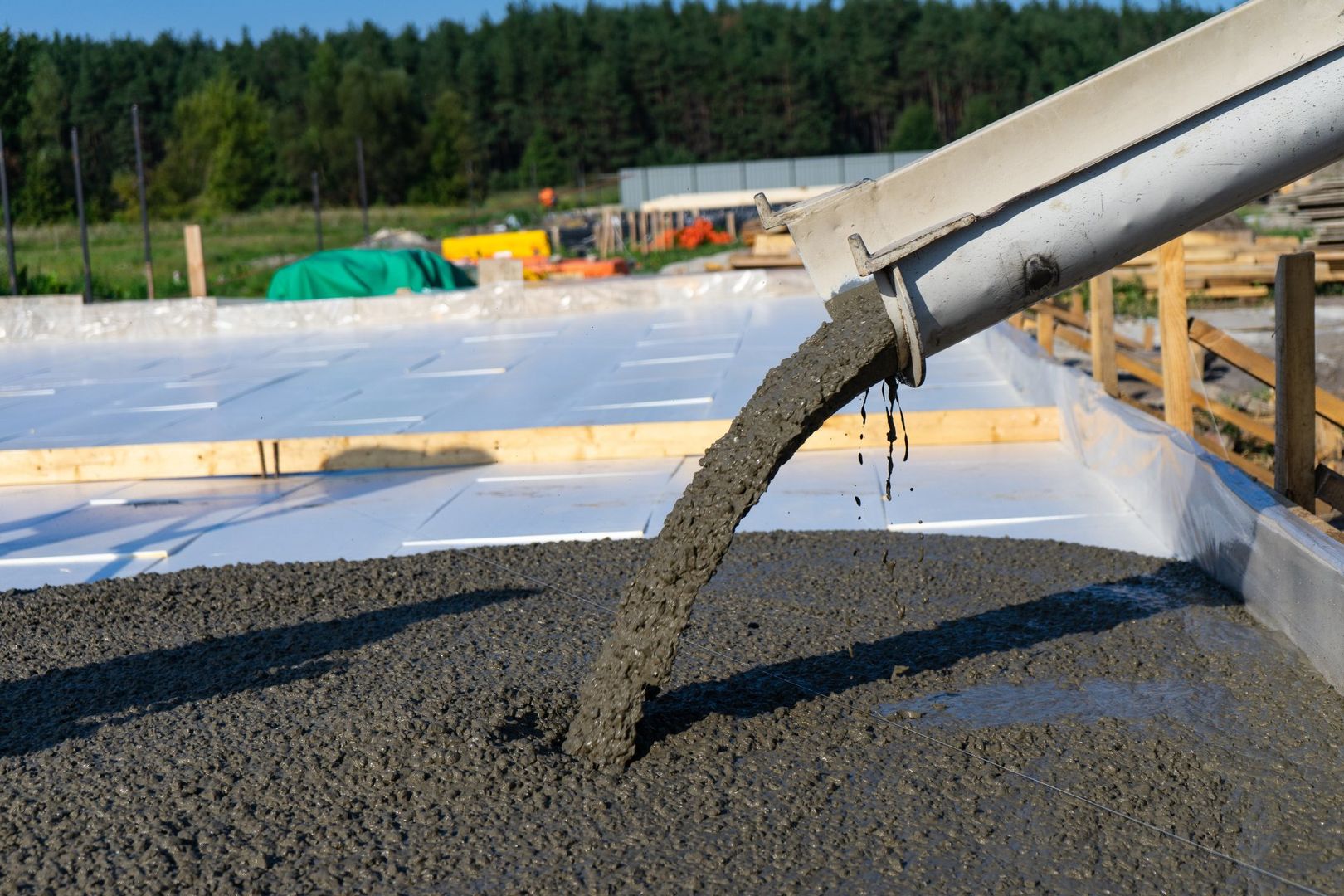 Concrete is poured into a mold.