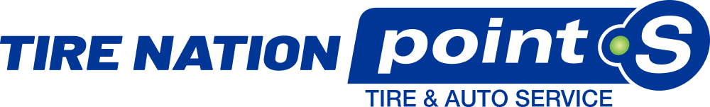 Logo for Tire Nation point S Tire & Auto Service, featuring the brand name in blue and white text.