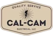 Logo for Cal-Cam Electrical, LLC: tan hexagon with text "QUALITY SERVICE", a lightning bolt, and "CAL-CAM ELECTRICAL, LLC."