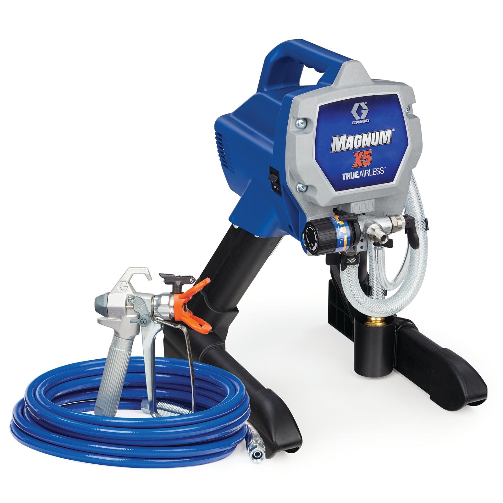 A person is holding a paint sprayer in their hand.