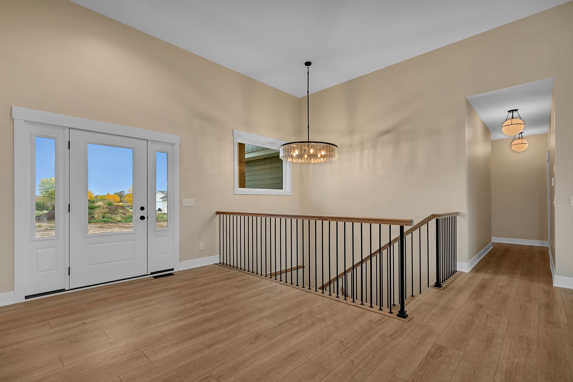 There is a staircase leading up to the second floor of a house.