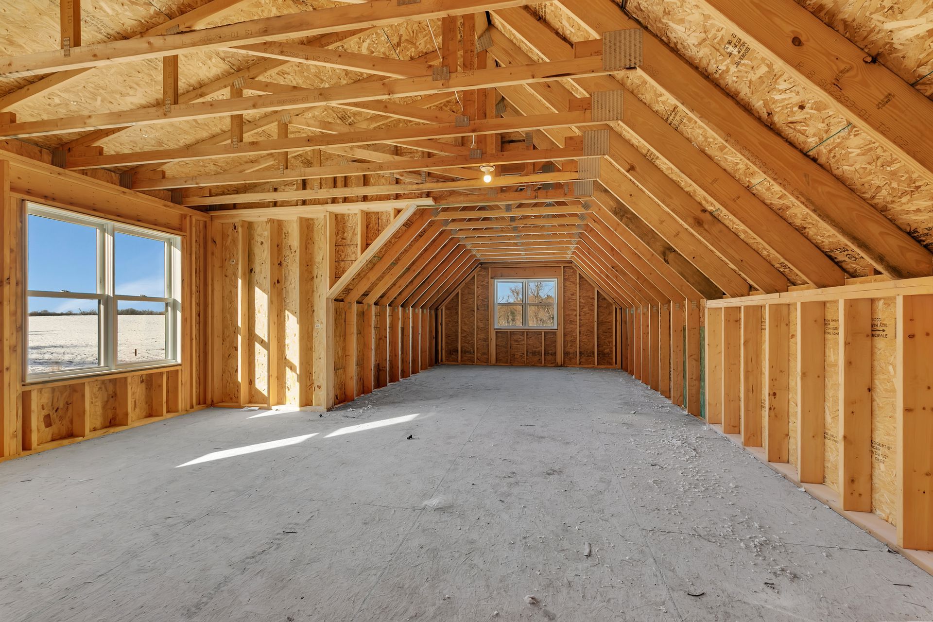 An empty attic in a house under construction