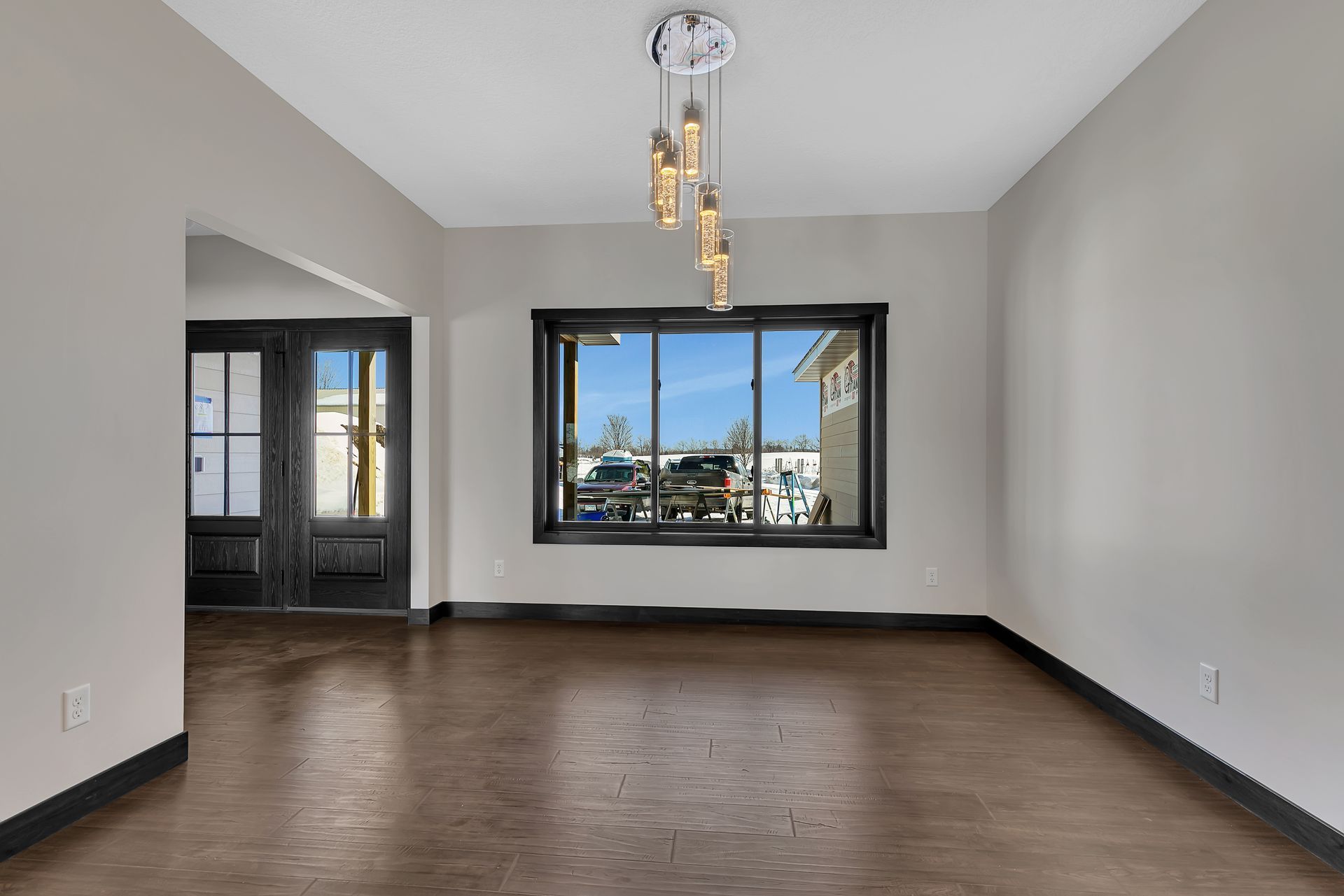 There is a large window in the middle of the room.