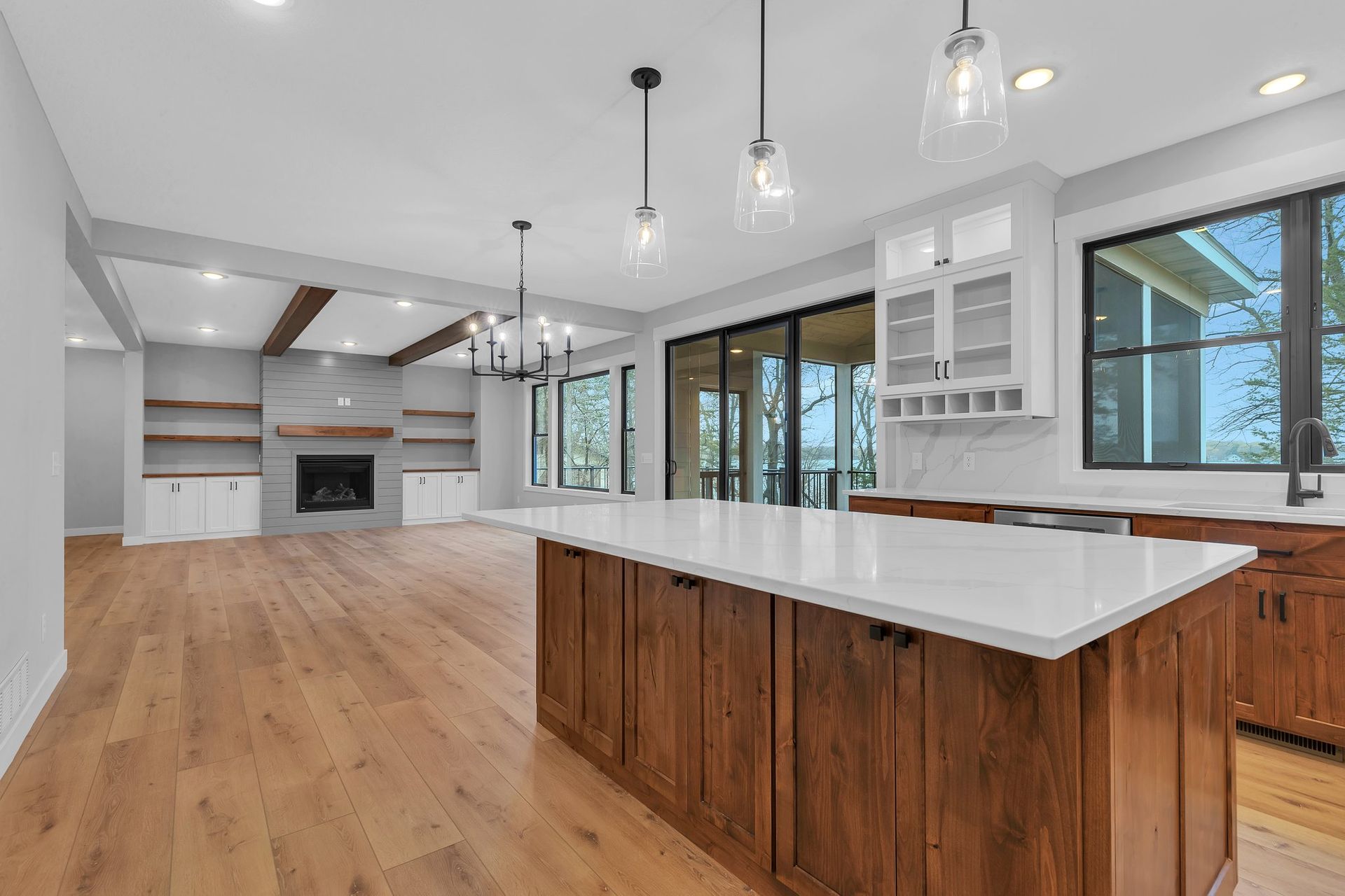 There is a large island in the middle of the kitchen.
