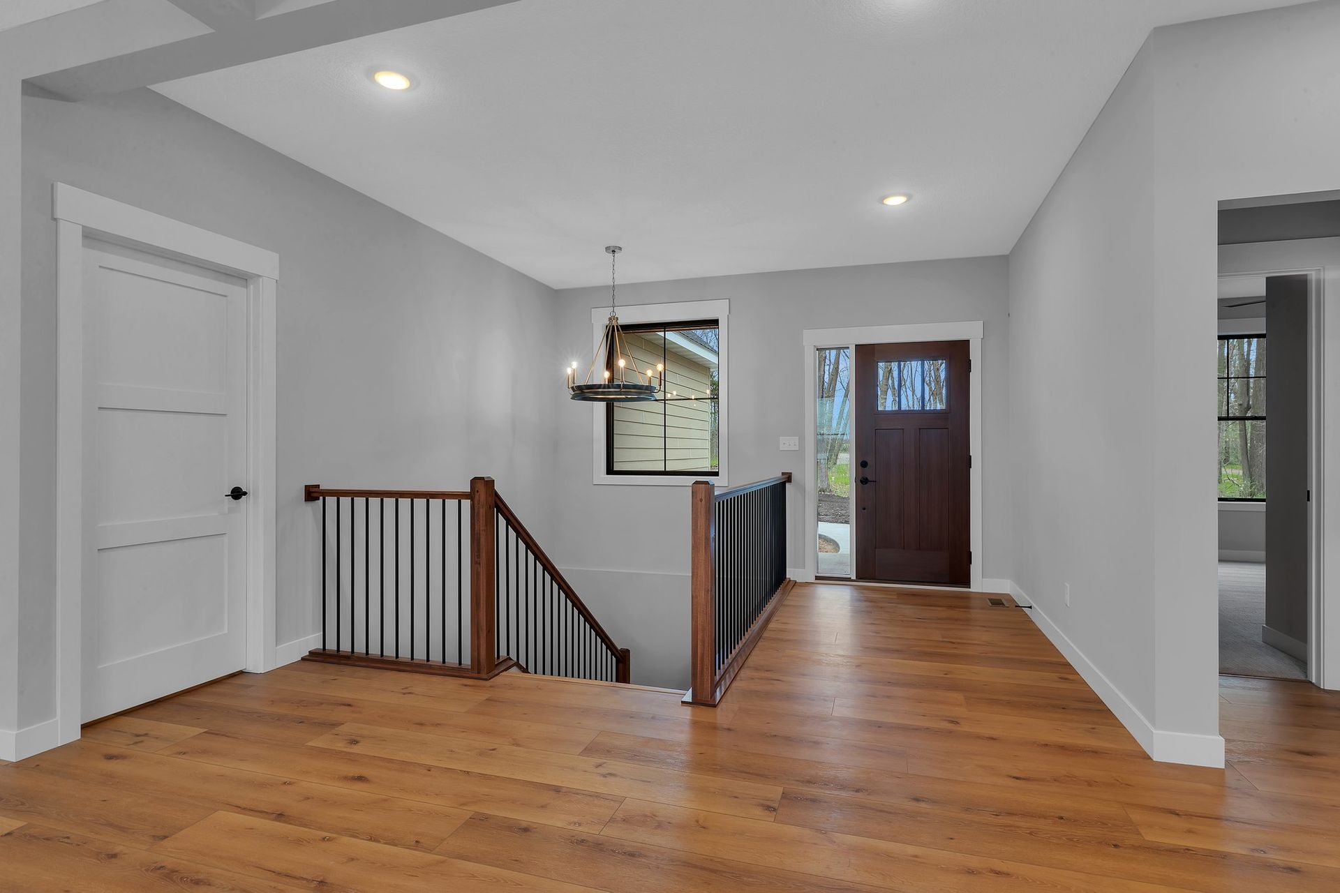 There is a staircase leading up to the second floor of the house.