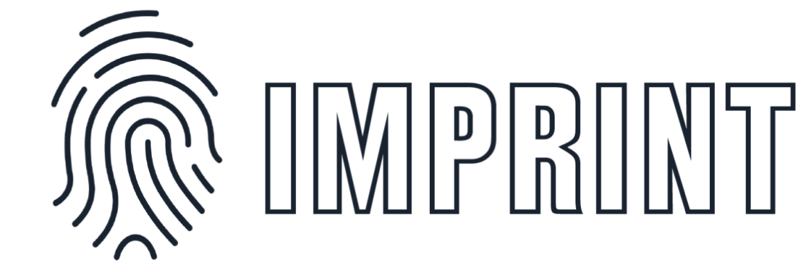A black and white logo with a fingerprint and the word imprint.