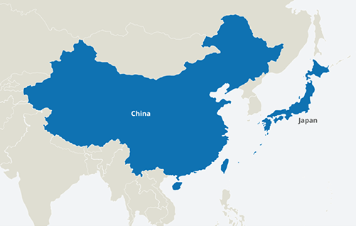 A map of asia with china and japan highlighted