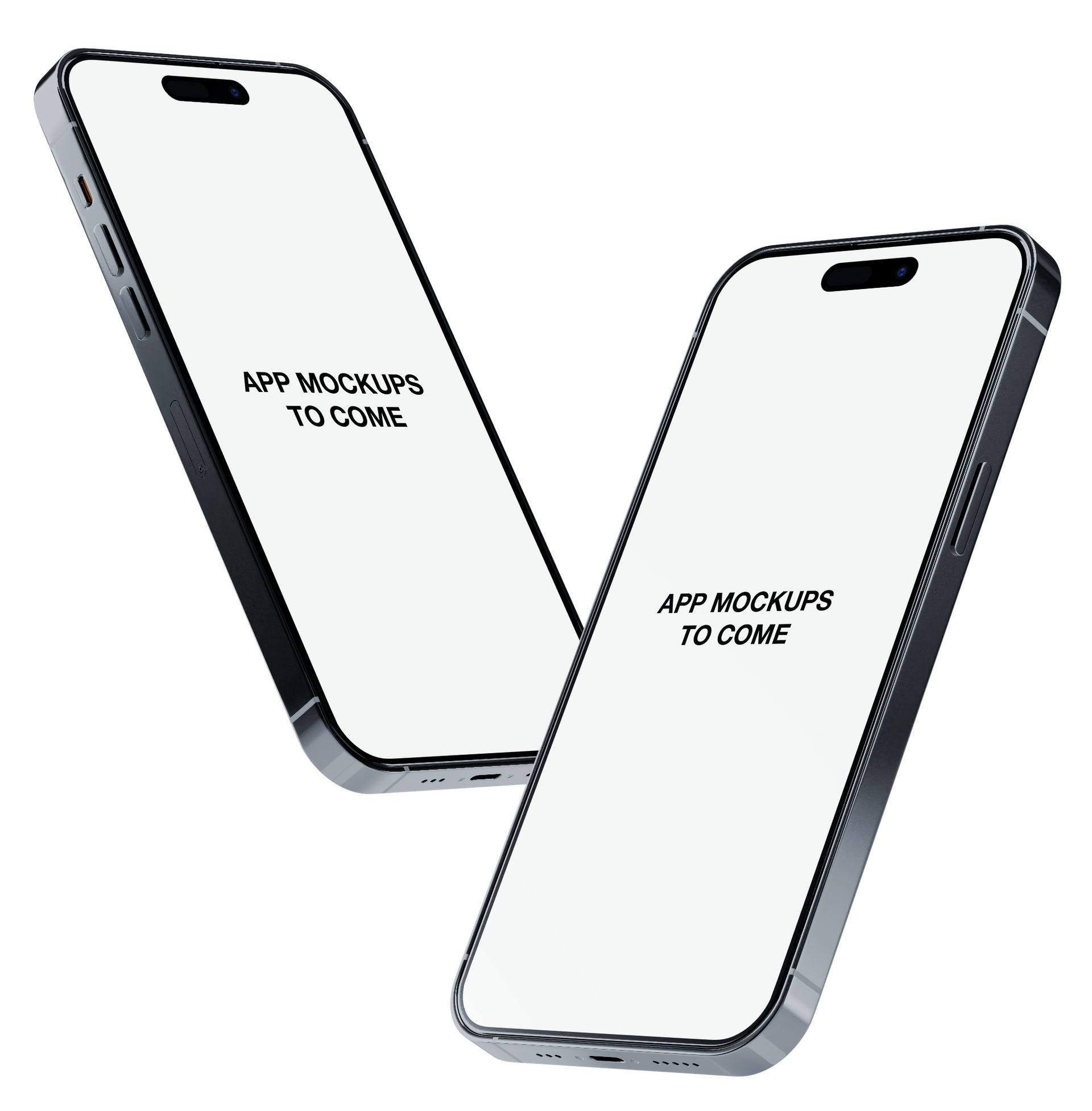 Two silver smartphones, angled, with blank white screens and 