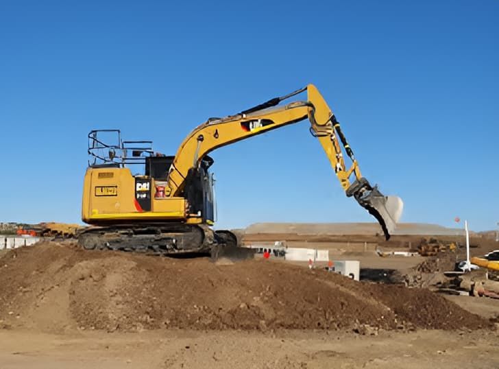 A Yellow Excavator is Digging a Hole in a Dirt Field — Lohman Contracting in Emerald, QLD