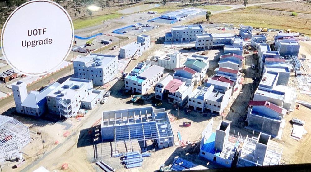 An Aerial View of a Building Under Construction With a Sign That Says UOTF Upgrade — Lohman Contracting in Emerald, QLD