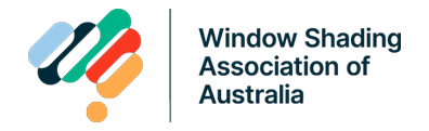 Logo of the Window Shading Association of Australia: colorful abstract shapes next to text.