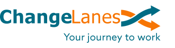 ChangeLanes logo with orange and teal text and arrows, plus the tagline “Your journey to work”