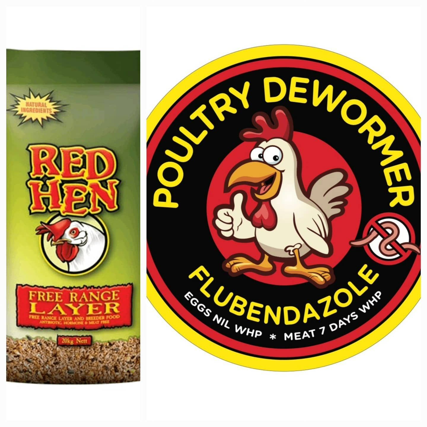 A Bag Of Red Hen Free Range Layer Next To A Poultry Dewormer — Cooroy Produce In Cooroy, QLD