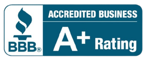 BBB Accredited Business A+ Rating logo in blue and white